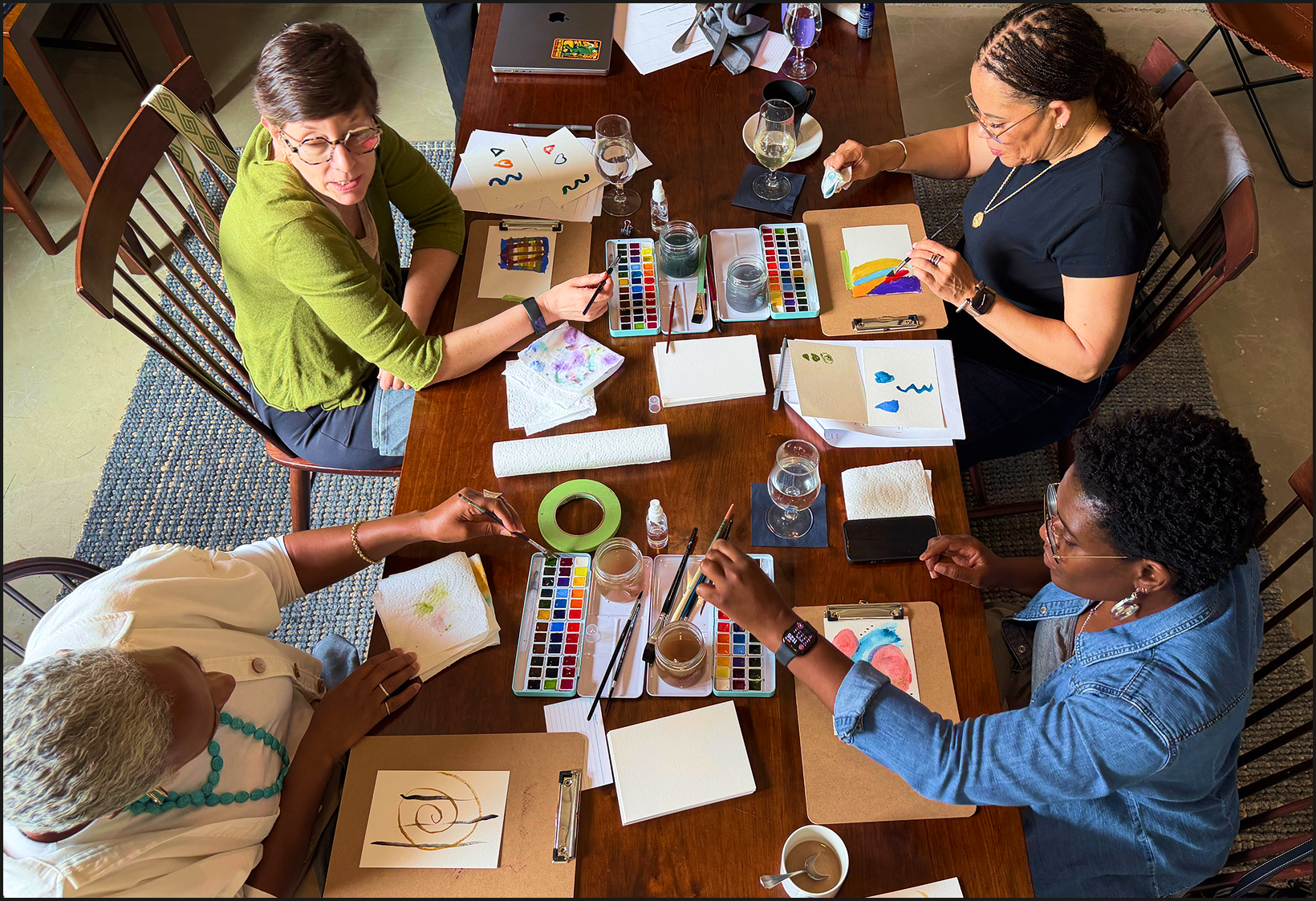 An overhead image of the Watercolor Workshop