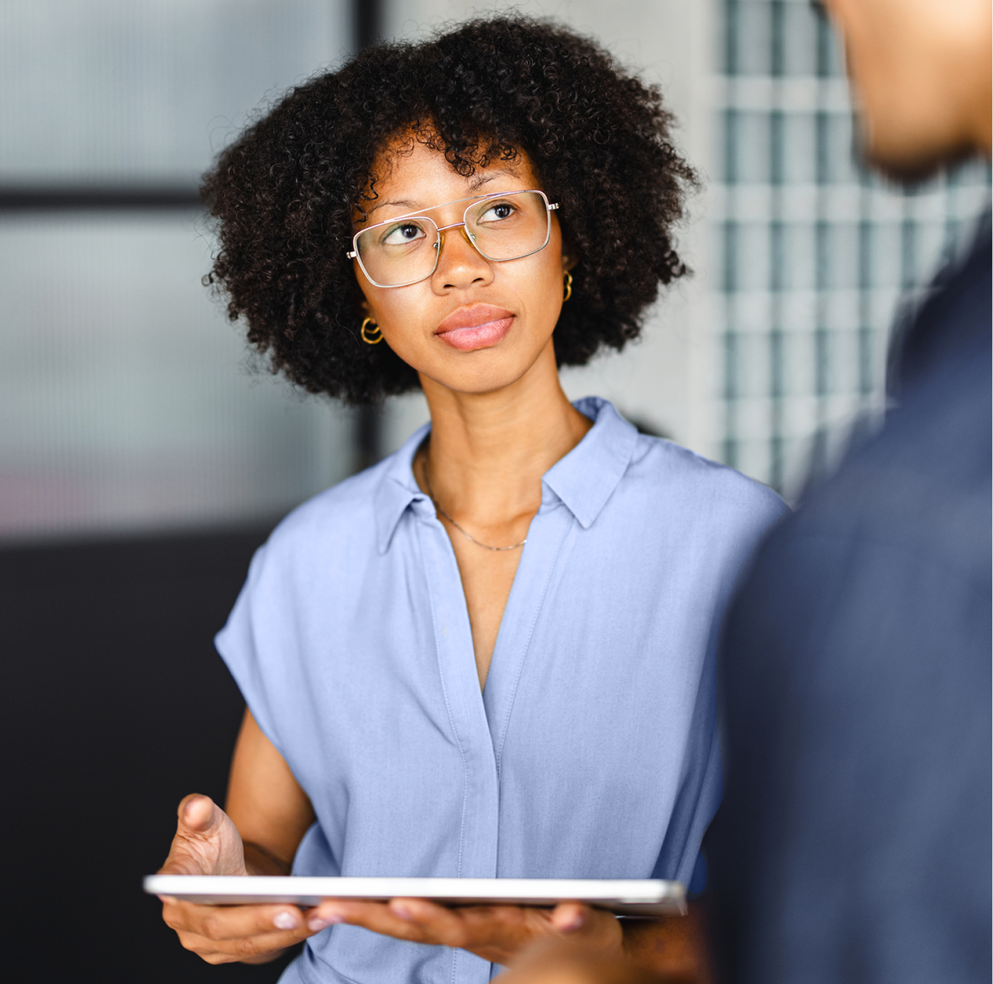 A woman looking inquisitively